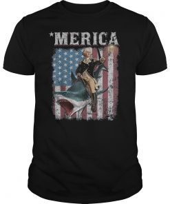 Washington Riding Shark T-shirt Funny July 4th American Flag Gift T-Shirt