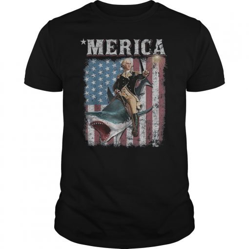 Washington Riding Shark T-shirt Funny July 4th American Flag Gift T-Shirt