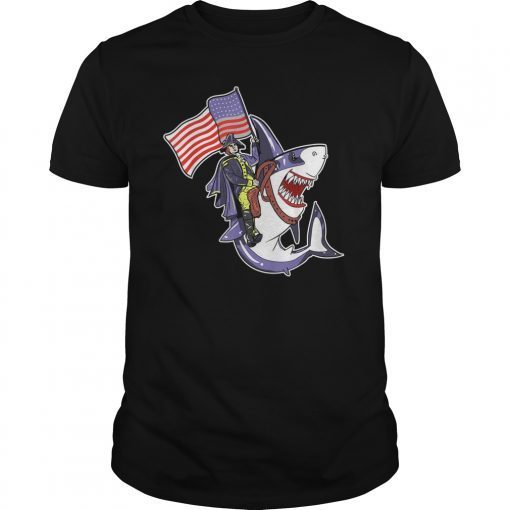 Washington Riding Shark Tee Shirt Funny July 4th American Flag