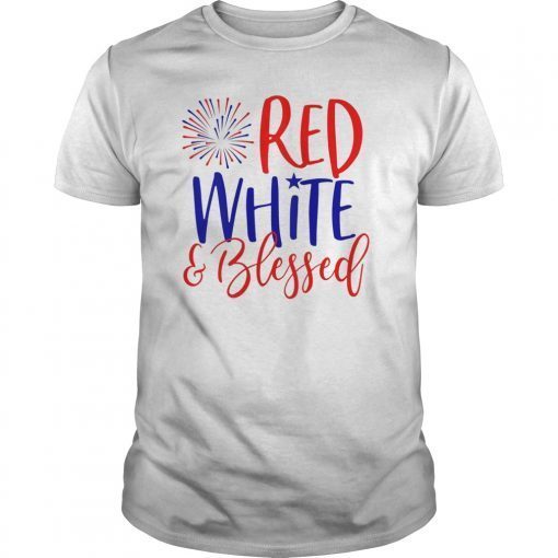 Womens Red White & Blessed Shirt 4th of July Cute Patriotic America T-Shirt