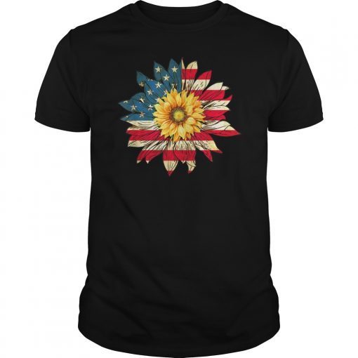 sunflower American USA flag shirt 4th of July T-shirt T-Shirt