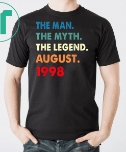 21st Birthday Gift The Man Myth Legend August 1998 Shirt