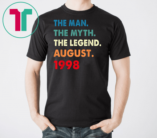 21st Birthday Gift The Man Myth Legend August 1998 Shirt