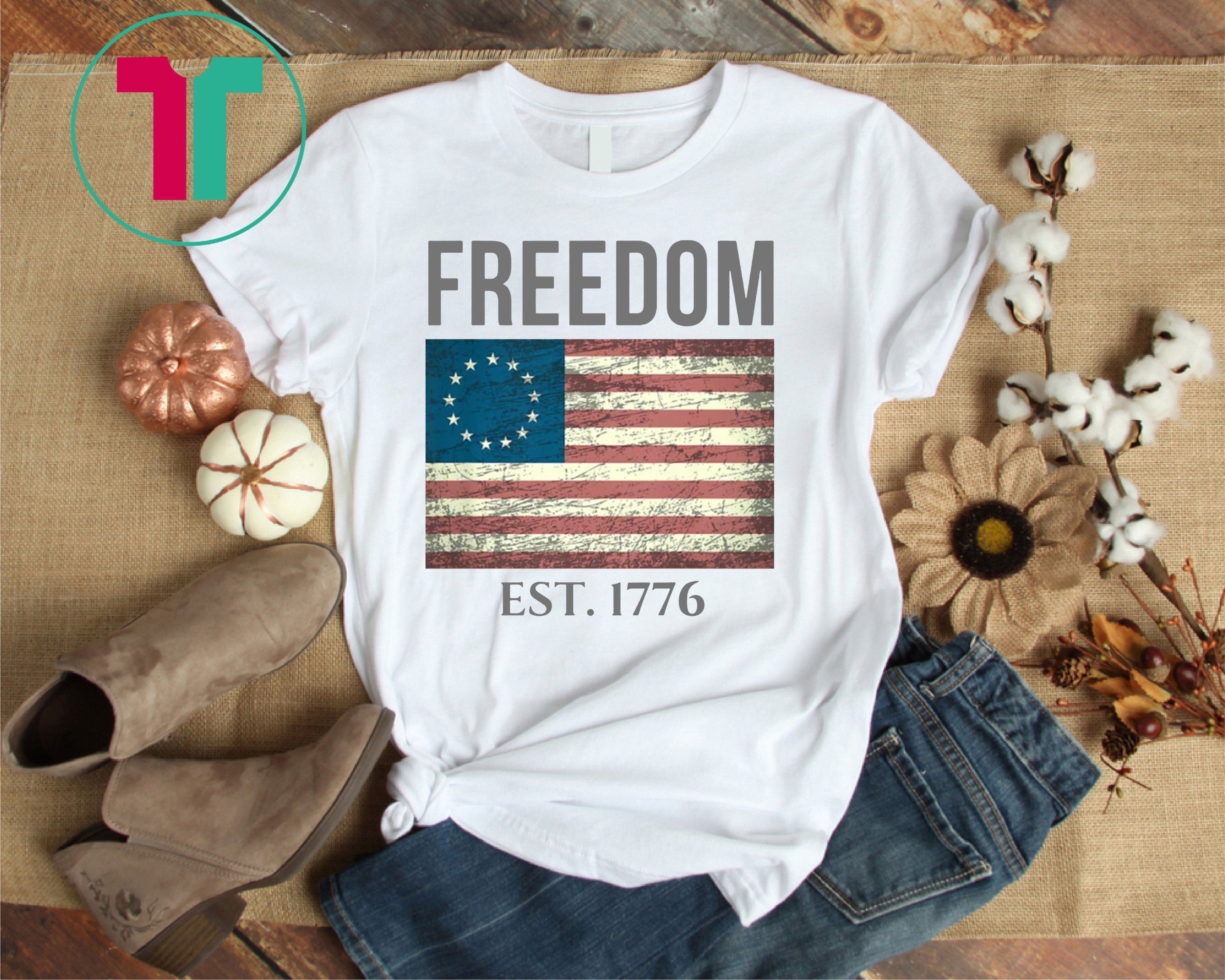 Betsy Ross Patriotic 13 Stars Flag Freedom Est. 1776 4th of July T ...