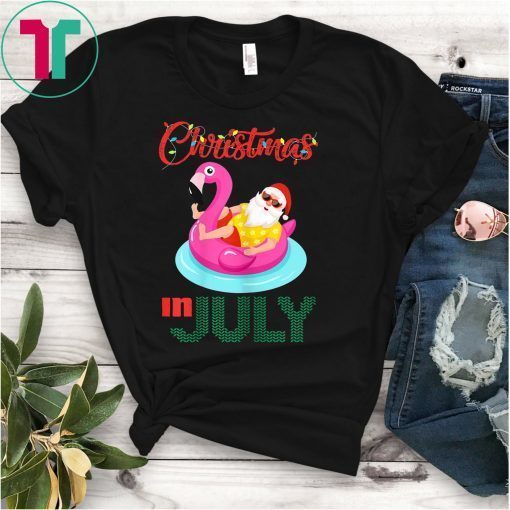 Christmas in July Santa Hawaiian Flamingo Summer Surf Gift T-Shirts