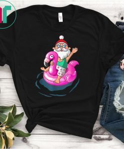 Christmas in July Santa Hawaiian flamingo Summer Surf Gift T-Shirt