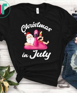 Hawaiian Summer Santa Inflatable Flamingo Christmas In July T-Shirt