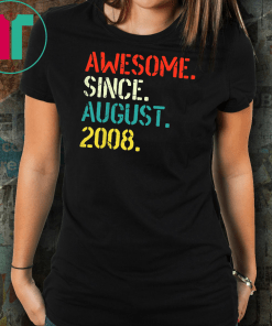 Kids Awesome Since August 2008 11th Birthday Gift 11 Yrs Old Tee Shirt