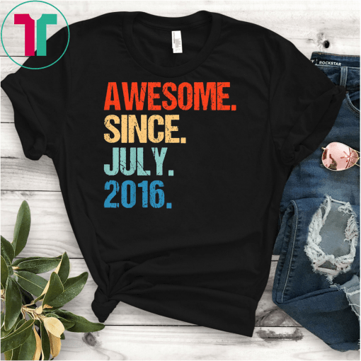 Kids Awesome Since July 2016 3rd Birthday Gift 3 Yrs Old Shirt