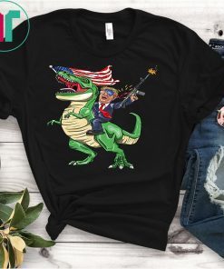 Machine Gun Trump On T Rex Dinosaur With American Flag Shirt