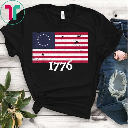 Plain Black Betsy Ross Flag Shirt 1776 Patriotic Distressed T-Shirt
