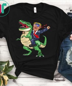 Trump With American Flag Glasses Headband On T Rex Dinosaur T-Shirt