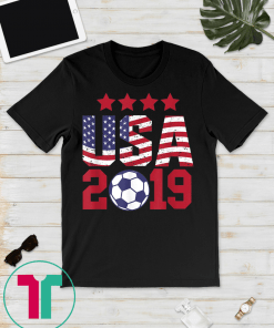 USA 2019 4 Star Play Like Girl Football Team Women Game Goal T-Shirt