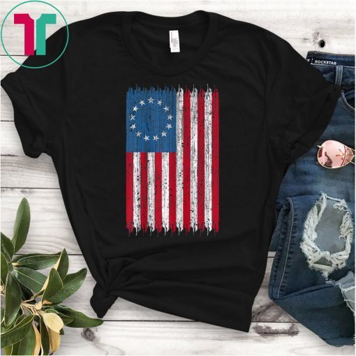 Vertical Distressed Retro Betsy Ross Flag T-Shirt
