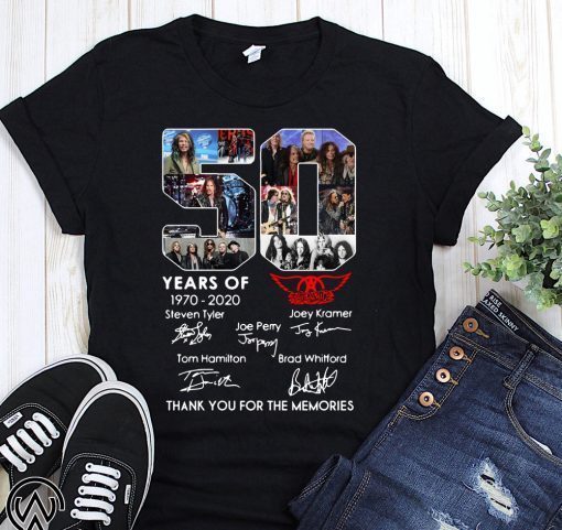 50 years of aerosmith 1970-2020 signatures thank you for the memories shirt