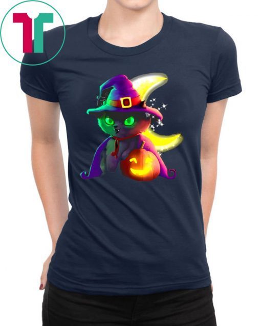 Black Cat Costume Witch Hat Moon Halloween T-Shirt