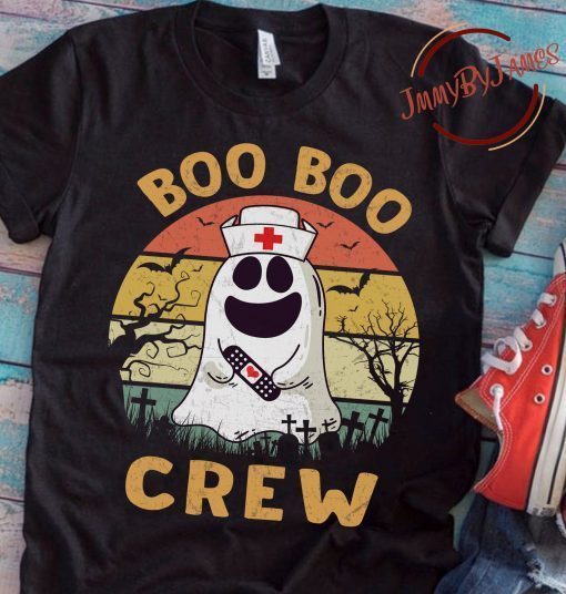 Boo Boo Nurse Crew Halloween Tee Shirt Funny Boo Ghost Retro Sunset Vintage T-shirt Nursing Nurses Tees Fall Halloween Gift For Men Women