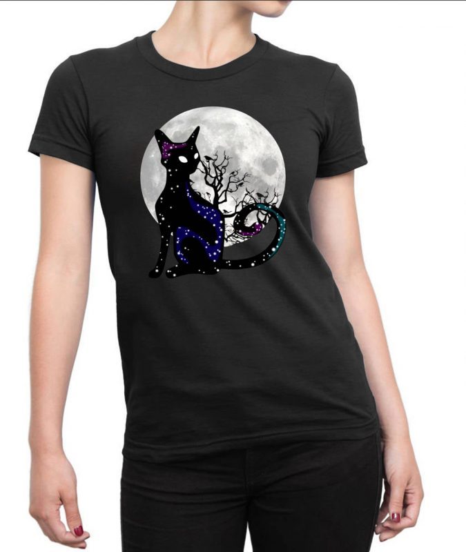 Halloween Cat Scary Black Cat Gothic Looking Halloween T-Shirt ...
