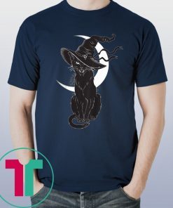 Vintage Scary Halloween Black Cat Costume Witch Hat & Moon Tee Shirt
