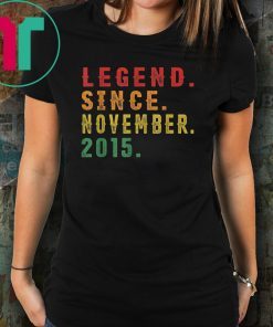 4th Birthday Gifts Vintage Retro Legend Since November 2015 T-Shirt
