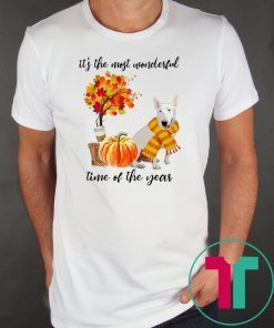 Bull Terrier It’s The Most Wonderful Time Of The Year Fall Autumn Maple Leaf Shirt