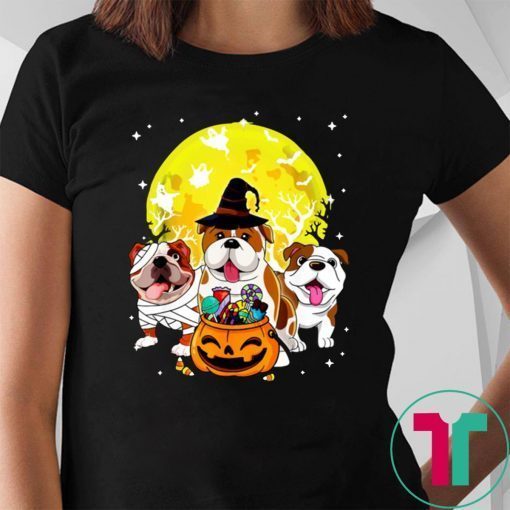 Bulldog Mummy Witch Dog Moon Ghosts Halloween Tee Shirt