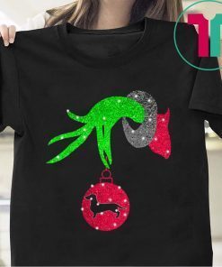 Grinch Hand Holding Dachshund Christmas T-Shirts