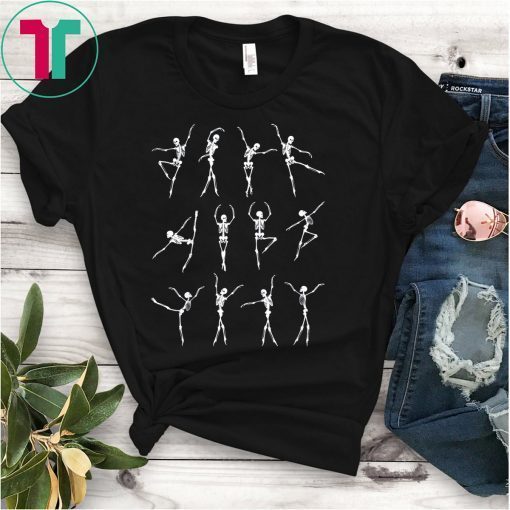 Halloween Dancing Ballet Pattern Skeleton Ballerina Costume Tee Shirt