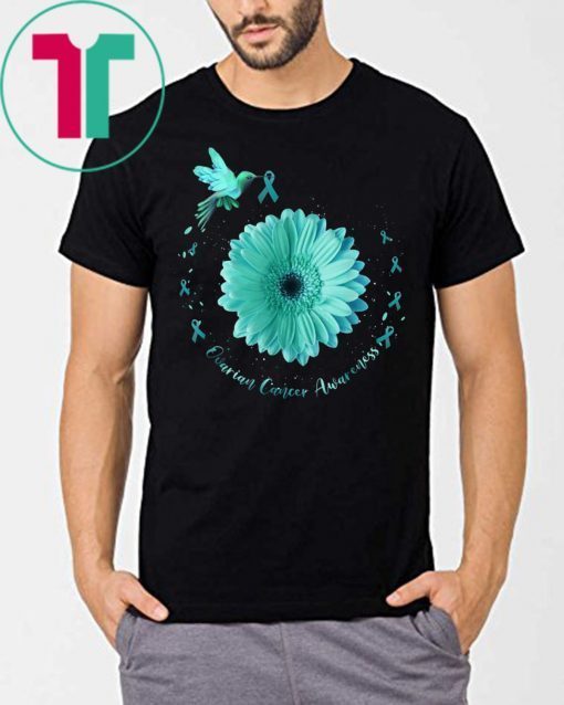 Hummingbird Sunflower Teal Ribbon Ovarian Cancer Awareness Tee Shirt