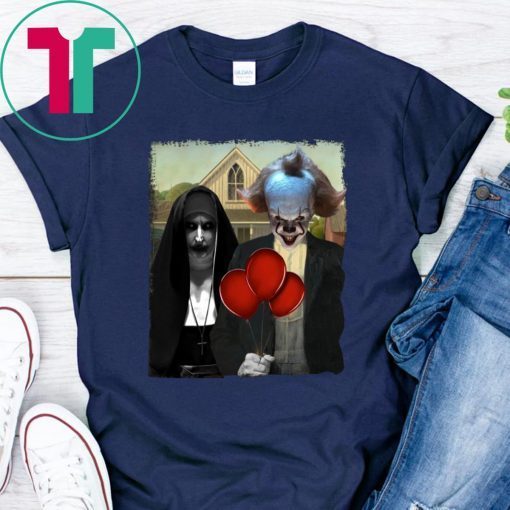 HALLOWEEN IT PENNYWISE AND VALAK THE NUN AMERICAN GOTHIC T-SHIRT