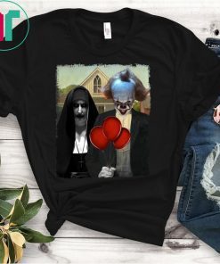 HALLOWEEN IT PENNYWISE AND VALAK THE NUN AMERICAN GOTHIC T-SHIRT