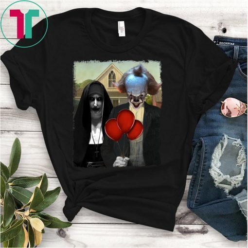 HALLOWEEN IT PENNYWISE AND VALAK THE NUN AMERICAN GOTHIC T-SHIRT