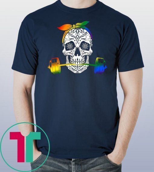 Rainbow Sugar Skull Weight Lifting LGBT T-shirt