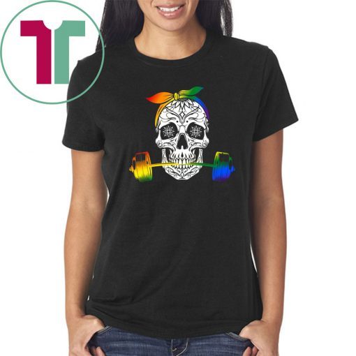 Rainbow Sugar Skull Weight Lifting LGBT T-shirt