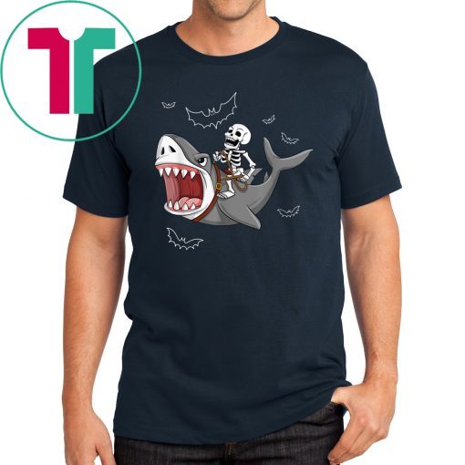 Skeleton Riding Shark Funny Halloween Shirt