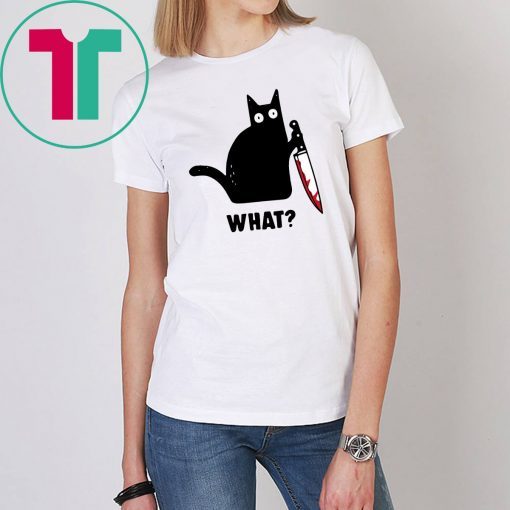 WHAT BLACK CAT HOLDING KNIFE TEE SHIRT For Mens Womens