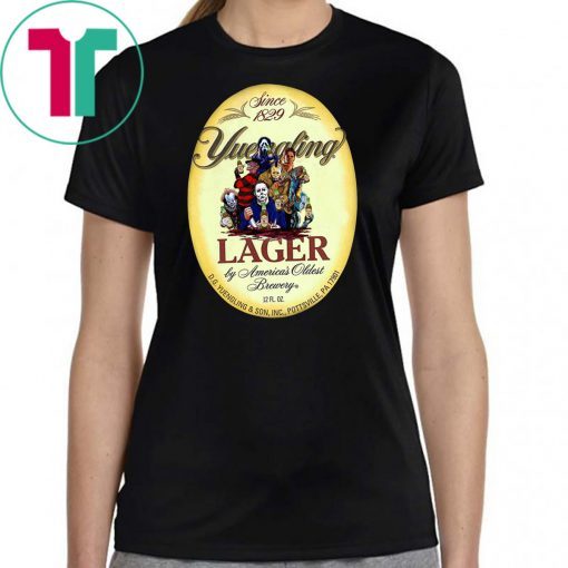 horror movie characters yuengling lager by america's oldest brewery halloween shirt