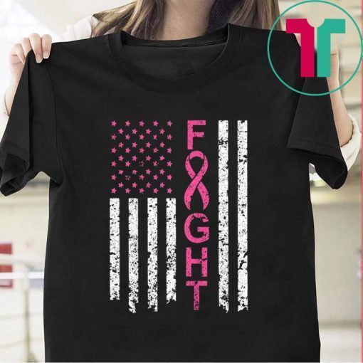 Breast Cancer Awareness T-Shirt American Flag Distressed