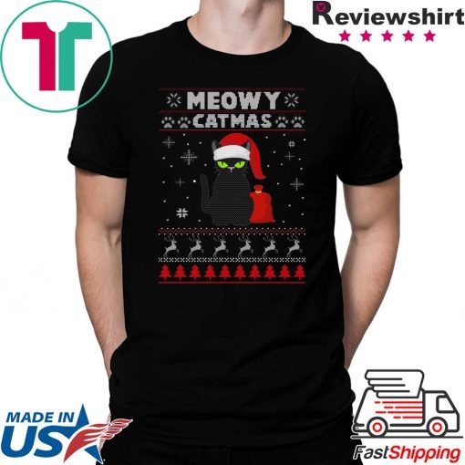 Meowy Christmas Ugly Sweater Crewneck Sweatshirt Christmas T-Shirt