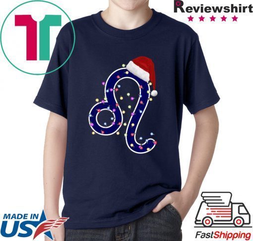 Nice Leo Zodiac Sign In Christmas Lights And Santa’s Hat T-Shirt
