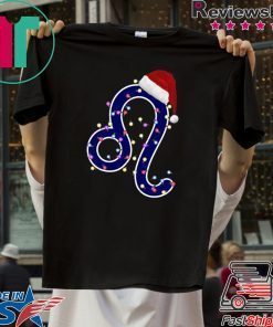 Nice Leo Zodiac Sign In Christmas Lights And Santa’s Hat T-Shirt