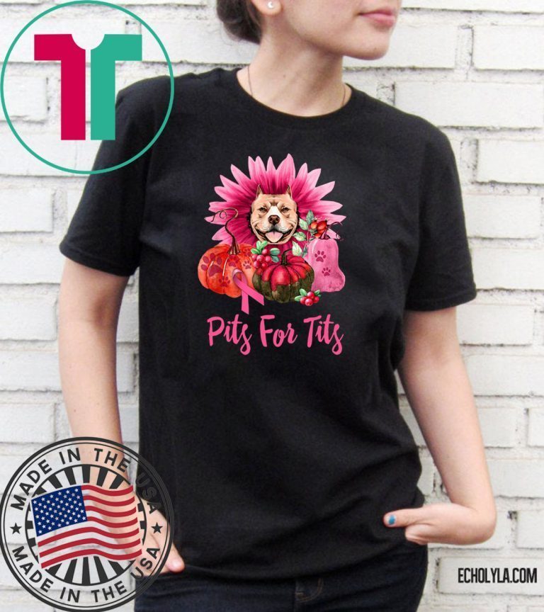 Pitbull Pits For Tits Gerbera Pumpkin Breast Cancer Awareness T-shirt 