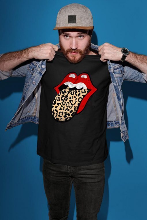 Red lips leopard tongue the rolling stones shirt