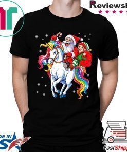 Santa And Elf Riding Unicorn Christmas Tee Shirt