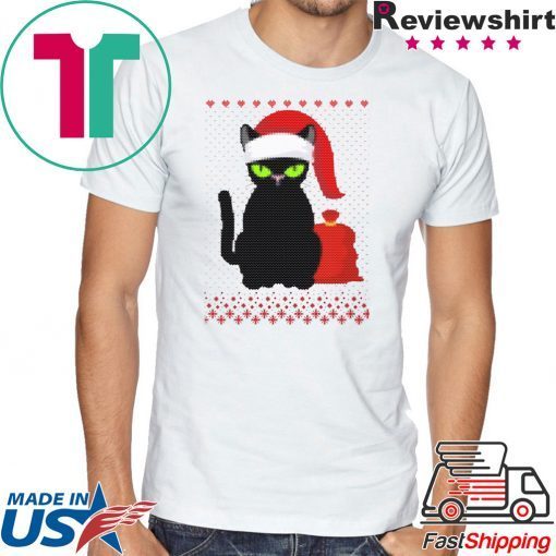 Santa Hat Xmas Cat Knitted Christmas T-Shirt