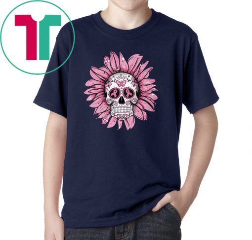 Sunflower sugar skull breast cancer awareness shirt