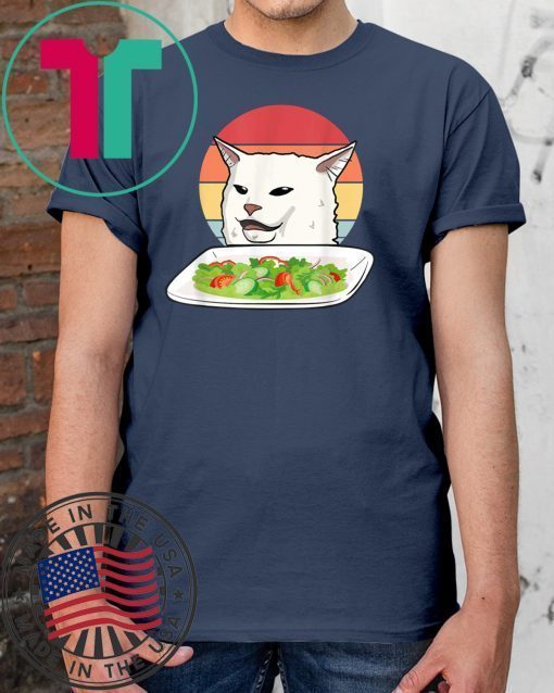 Angry women yelling at confused cat at dinner table meme T-Shirt
