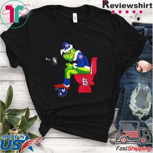 CHICAGO CUBS GRINCH SANTA SITTING ST LOUIS CARDINALS CHICAGO WHITE SOX MILWAUKEE BREWERS SHIRT
