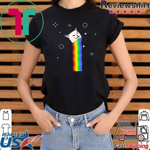 Cat Meme - Woman Yelling At Table Dinner Rainbow Gift Tee Shirt