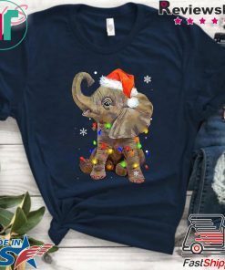 Elephant santa hat wrapped in christmas lights shirt
